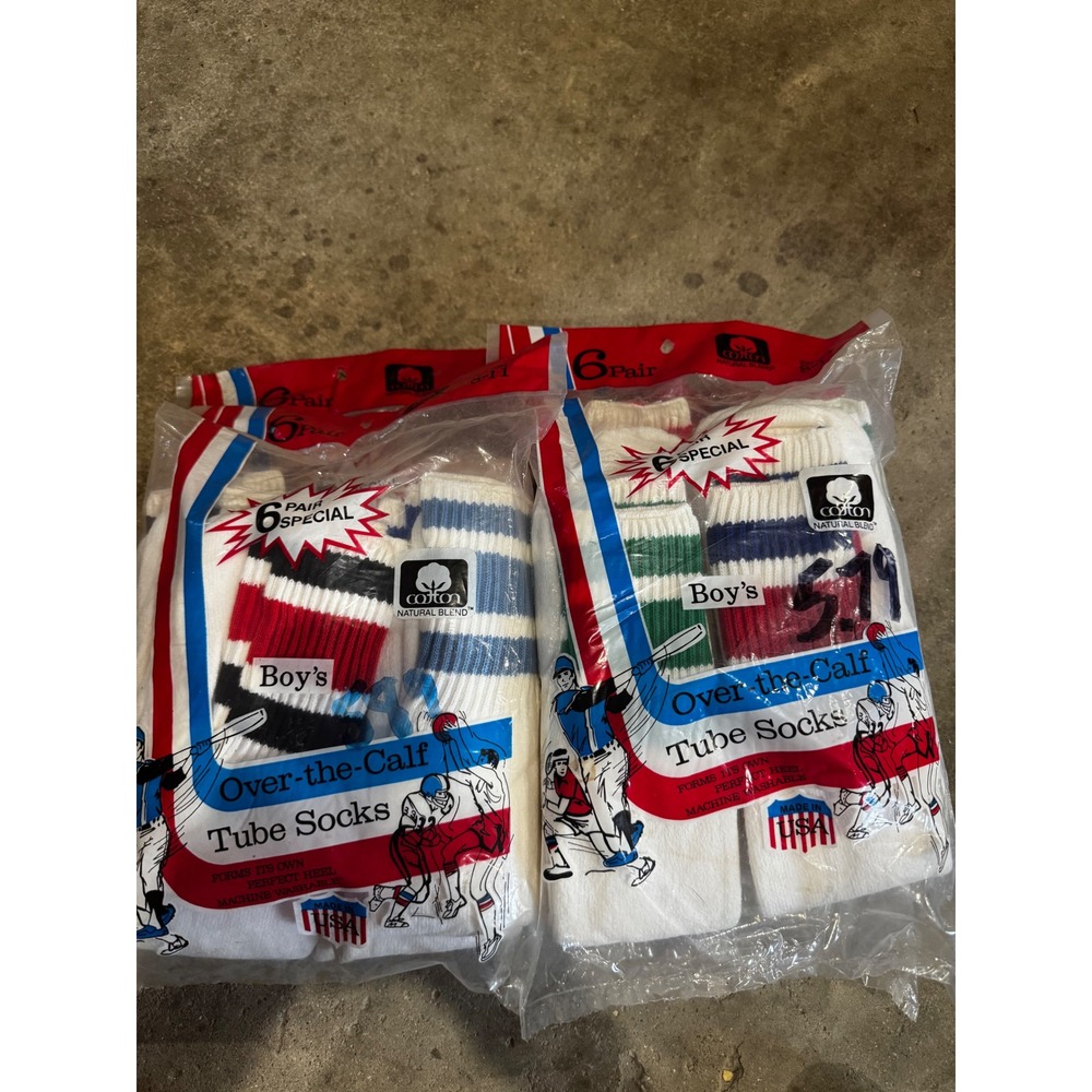 Vintage 12 Pair Boys Over The Calf Tube Socks Made in USA Cotton Blend Size 8-11